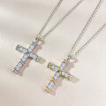 wholesale S925 Sterling Silver European and American Cross Pendant Necklace for Women with High-Carbon Diamonds, Simple and Fashionable Style, Available for Dropshipping on AliExpress-0-0