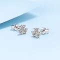 wholesale Platinum-plated S925 Silver Moissanite Three-leaf Clover Earrings for Women, Minimalist Fresh Style, Wholesale in Stock-0-2
