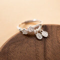 wholesale S990 Sterling Silver Adjustable Vintage Chinese Floral Peace Stand Ring for Women R01960-0-0