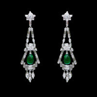 wholesale 925 Silver Gold-Plated Earrings with High Carbon Muzo Green Pear-Shaped Cabochon Antique Edwardian Versatile Jewelry for Women-Muzo Green>925 Silver