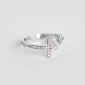 wholesale S925 silver ring, personalized open double cross diamond-set ring for women, Korean trendy ring wholesale J0500-0-1