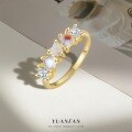 wholesale S925 Silver Ring with Opal, Moonstone, and Love Arrangement, a Light Luxury Women's Accessory-0-0