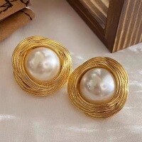 wholesale S925 Silver Exaggerated Style Pearl Earrings for Women, Versatile Fashion, Temperament, Aloof Style Trendy Ear Accessories-xb1096-gold (copper plated gold)