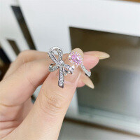 wholesale 925 Sterling Silver Adjustable Open Bow Ring with Ice Flower Cut, Minimalist and Fresh Ins Style-White-CBJZ437 Adjustable opening