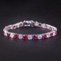 wholesale S925 sterling silver fashion moissanite tennis bracelet 3/4/5mm two-tone with lab-grown ruby-5mm Cultured Ruby + Moissanite Bracelet >6.5 inches (approximately 16.5cm)