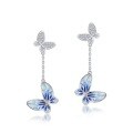 wholesale S925 sterling silver French fashion trendy plique-à-jour enamel butterfly earrings, minimalist and girly ear accessories-0-5