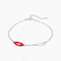 wholesale S925 Sterling Silver Kiss Letter Bracelet for Women,Ins Style Lip Drip Oil Red Lip Hand Jewelry, Trendy and Fashionable Silver Wholesale-0-1