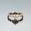 Champagne Gold Plated Sterling Silver Moissanite Six-Prong Crown Ring-0-4
