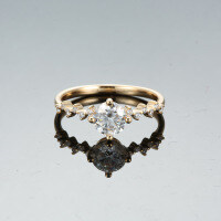 Champagne Gold Plated Sterling Silver Moissanite Six-Prong Crown Ring-1 carat (zircon)  16 yards