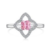 wholesale S925 Sterling Silver Diamond-Embellished Four-Leaf Clover Fashion Versatile Women's Necklace Ring Earrings Set-Platinum powder DY120781-SW-BF#6 925 silver