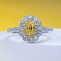 wholesale S925 silver oval diamond ring for women, uniquely fashionable cluster-set with fancy yellow and pink diamonds-0-5