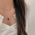 wholesale S925 Sterling Silver Korean Style Red Bean Double Layer Necklace for Women, Luxury Advanced Sense Drip Enamel Collarbone Chain Trendy-0-1