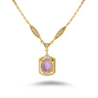 wholesale S925 silver plated with 14K gold, fresh and sweet little princess style white shell purple crystal white zircon necklace-White Shell + Amethyst Necklace