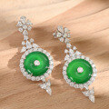 wholesale S925 Sterling Silver Inlaid Direct-from-Factory New Chinese Style Celebrity-Inspired Green Chalcedony Peace Knot Drop Earrings-0-0