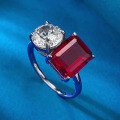 wholesale S925 Silver European and American New Style Simulated Diamond 8*10 Pigeon Blood Red Ring Cross-Border E-commerce Model-0-2