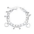 wholesale S925 Sterling Silver Korean Dongdaemun Retro Vintage Double-Layer Small Heart Bead Pendant Creative Bracelet-0-4