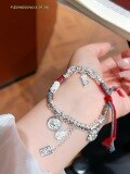 wholesale 999 Sterling Silver Coil Bracelet DIY Rainbow Thread Braided Anklet Zodiac Year Broken Silver Anklet Gift for Girlfriend's Mother-0-17