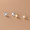 wholesale 925 Sterling Silver Minimalist Freshwater Pearl Earrings with Triangular Lines, Summer Korean Style M00105-0-1