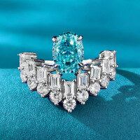 wholesale Metal 925, new high-carbon diamond ring set with 6*8 Paraiba infor women, available for drop shipping-R895 Paraiba No.7