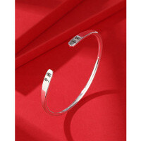 wholesale 999 Pure Silver Peace and Joy Silver Bracelet, Solid Retro Ethnic Style Adjustable Bangle for Girlfriend Gift-Peace and Joy Silver Bracelet Approximately 17.2g>999 Silver