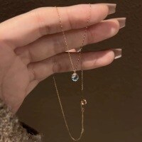 wholesale S925 Sterling Silver Glacier Blue Diamond Heart Pendant Necklace, Minimalist Cold Aesthetic Drop Chain, Niche Luxury Collarbone Necklace-Rose gold 925 silver