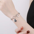 wholesale S925 Sterling Silver Korean Style Ins Wind Thick Chain Heart English Openwork Square Pendant Bracelet for Women-0-2