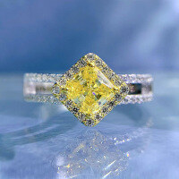 wholesale S925 Sterling Silver 50ct Yellow Diamond Ring with Luxurious Halo and Full Pavé Setting for Women-R487 Yellow Diamond 8