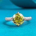 wholesale S925 Silver with 2-carat Round Olive Green 80mm Diamond Ring, European and American Women's Style, Live Stream Edition for Distribution-0-0