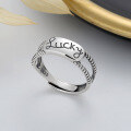 wholesale S925 Sterling Silver Double Layer Twisted Rope Edge English Letter "Luck" Ring Ins Japanese Korean Minimalist Style Band-0-0