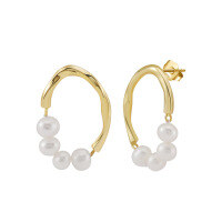 wholesale S925 sterling silver plated with 14K gold Baroque pearl earrings, vintage factory direct-Platinum 925 silver
