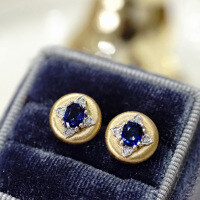 wholesale S925 sterling silver brushed blue diamond gold-filled matte earrings for women, high-end stylish elegant earrings-BE0290-Golden-White Gold>925 Silver