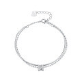 wholesale S925 silver double-layer sweet bracelet for women, chain petite fresh style with embedded diamonds small cylinder rotating jewelry S4593-0-4