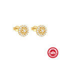 wholesale S925 Sterling Silver Diamond-Inlaid Floral Stud Earrings, Trendy and Versatile-0-6