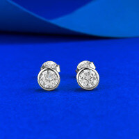 wholesale S925 silver white gold single diamond round stud earrings set with 50 zirconia, small and exquisite versatile style-E635 White>925 Silver