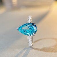 wholesale S925 Sterling Silver Aquamarine Ring Ice Flower Cut High Carbon Diamond Zircon Gemstone Waterdrop Ring Wholesale-Yellow Diamond-CBJZ095 No. 6