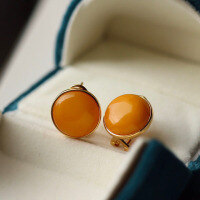 wholesale S925 Sterling Silver Vintage High-End Natural Old Wax Steamed Bun Large Ear Studs Amber Amber Live Broadcast-Big beeswax earrings