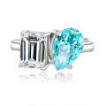 wholesale S925 Sterling Silver Emerald Cut Pear Shaped Fancy Moissanite Ring for Women, Small and Exquisite High-End Luxury Diamond Ring-0-14