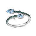 wholesale S925 silver adjustable designer-style thorn flower bud ring with natural topaz gemstone-0-5
