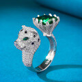 wholesale S925 Silver Plated Ring High Carbon Diamond Leopard Series Simulated Emerald 8*10mm Leopard Ring Loop for Dropshipping-0-0