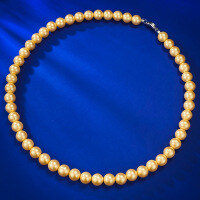 wholesale Gold-plated vintage French collarbone necklace with strong luster, perfectly round, large 8mm South Sea golden pearls-N315 Gold Bead Necklace [8mm] &gt; 925 Silver