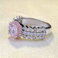 wholesale S925 silver new 6*6mm imported high-carbon diamond radiant pink diamond ring for women, fashionable and versatile-0-1