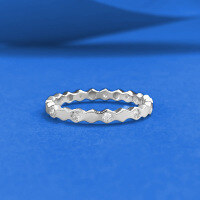 wholesale S925 silver three-color honeycomb row ring with inlaid diamonds, minimalist engraved hexagon, niche stackable ring-R1474 Platinum>7