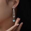 wholesale Metal Material, She's Jewelry New European and American Solomon Pink 5-Carat High Carbon Diamond Teardrop 10*14 Long Tassel Earrings-0-2