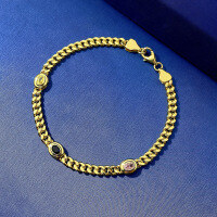wholesale S925 Silver Gold-Plated Mujing Jewelry New Personalized Color-Blocking Bracelet, Luxury European and American Minimalist Bracelet for Women-B061 Gold Colored Diamond Bracelet 16cm
