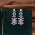 wholesale Metal material first: winter new TikTok hot sale high-end jewelry rectangular pink ice-cut high-carbon diamond 7*9mm earrings-0-0