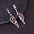 wholesale S925 Sterling Silver Angel Wing Topaz Earrings with Natural Garnet and Green Chalcedony Feather Wing Earrings-0-1
