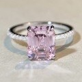 wholesale S925 Sterling Silver Women's Pink Zirconia Ring with Emerald Cut High Carbon Zircon, Exquisite Craftsmanship Luxury Ring-0-3