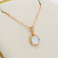 wholesale S925 Silver Plated 14K Gold, Double Layer Stone Necklace with Natural White Crystal and White Shell Elegant Pendant-0-1