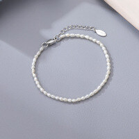 wholesale 925 Sterling Silver Natural Freshwater Pearl Necklace Bracelet Customization, Processing According to Provided Images or Samples, Wholesale Silver Jewelry Customization-2-2.5 meter bead bracelet-15+3cm natural