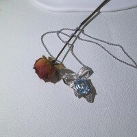 wholesale S925 Sterling Silver Light Luxury Bow-Shaped Shiny Zircon Necklace for Women, French Style Personality Fashion Small Public Collarbone Chain Trendy-xb1104-white gold aquamarine